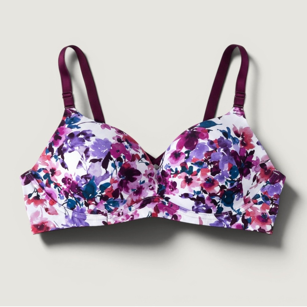 Torrid Bra Women 42B Purple Pink Floral 360 Smoothing Wireless Padded Excellent
